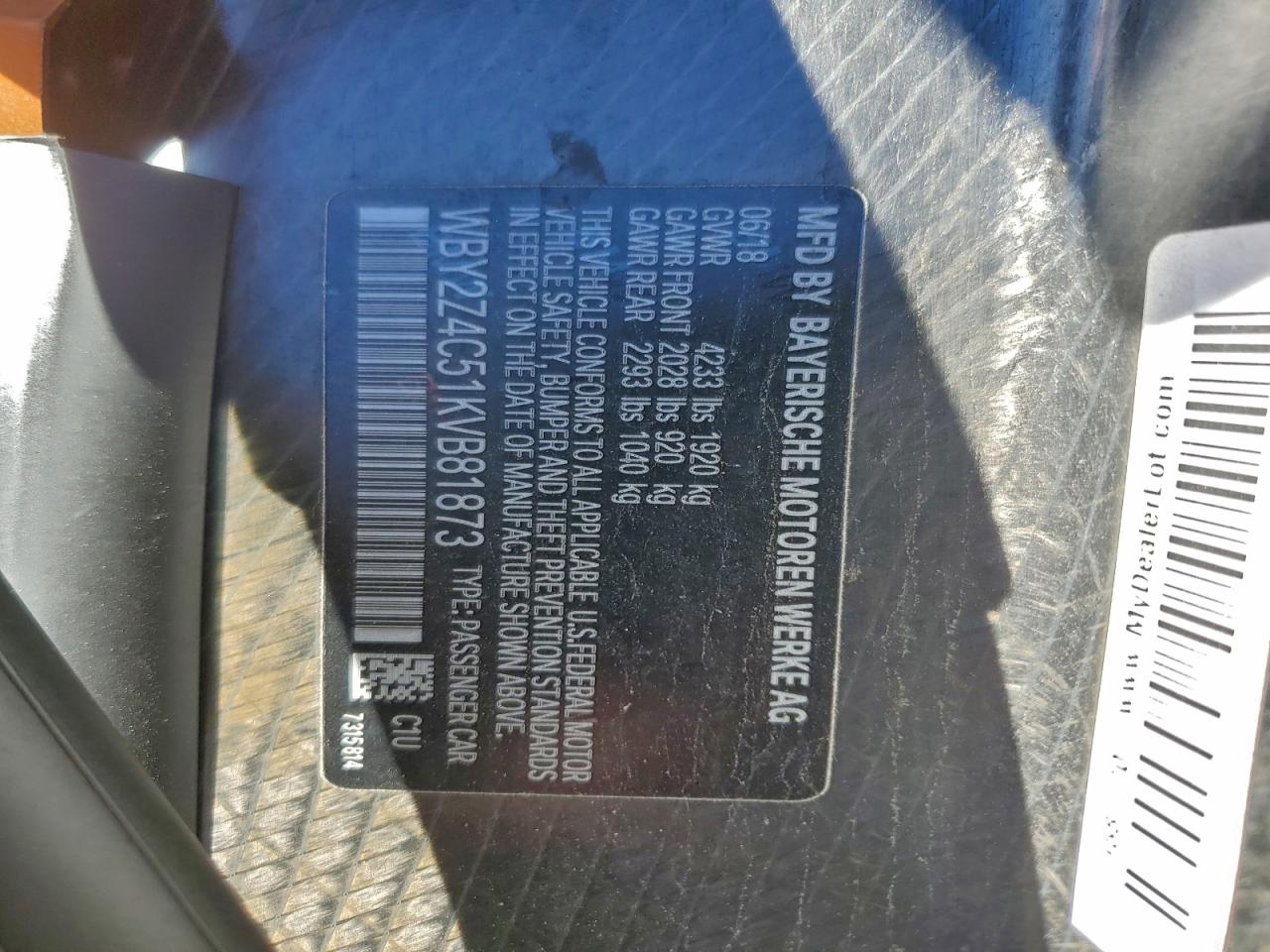 2019 BMW I8 VIN: WBY2Z4C51KVB81873 Lot: 94037975