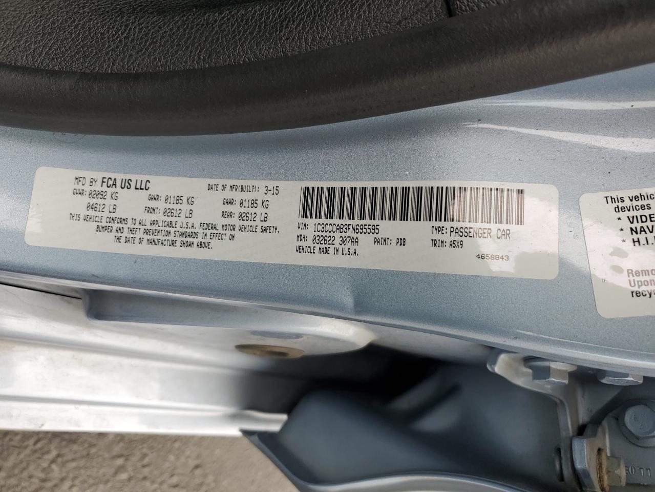 2015 Chrysler 200 Limited VIN: 1C3CCCAB3FN695595 Lot: 91815415