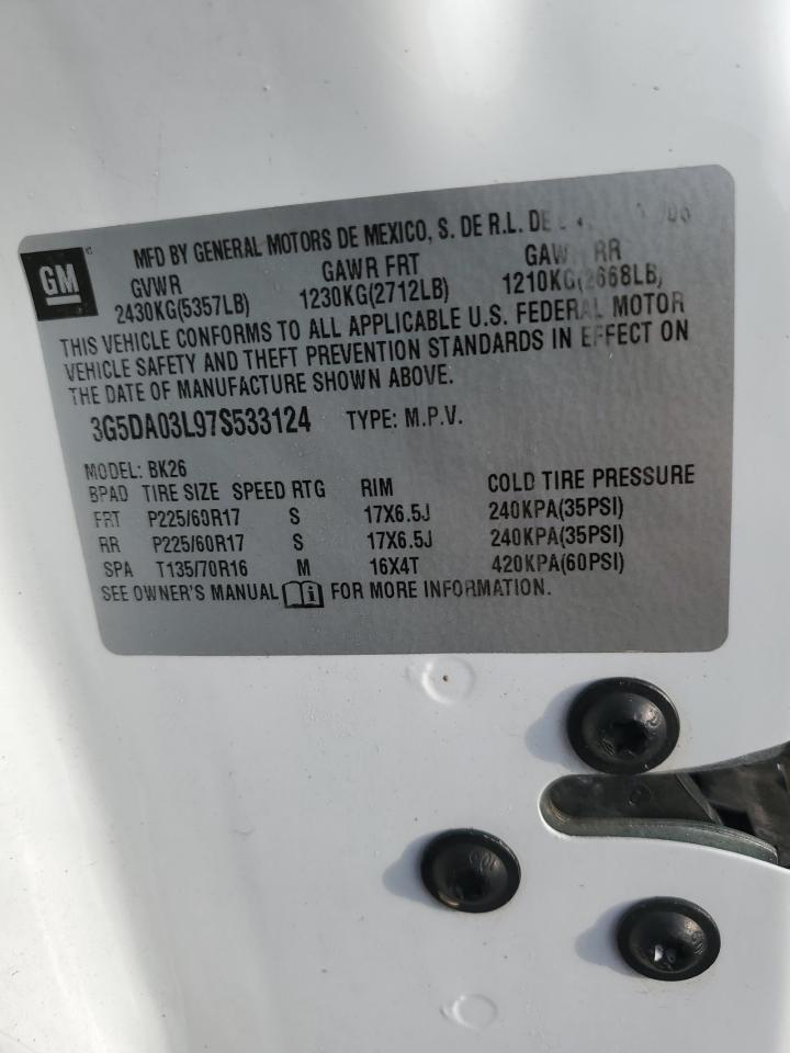 2007 Buick Rendezvous Cx VIN: 3G5DA03L97S533124 Lot: 91385875