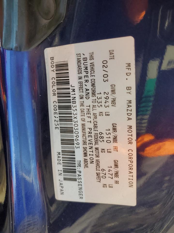 2003 Mazda Mx-5 Miata Base VIN: JM1NB353X30309693 Lot: 92464595