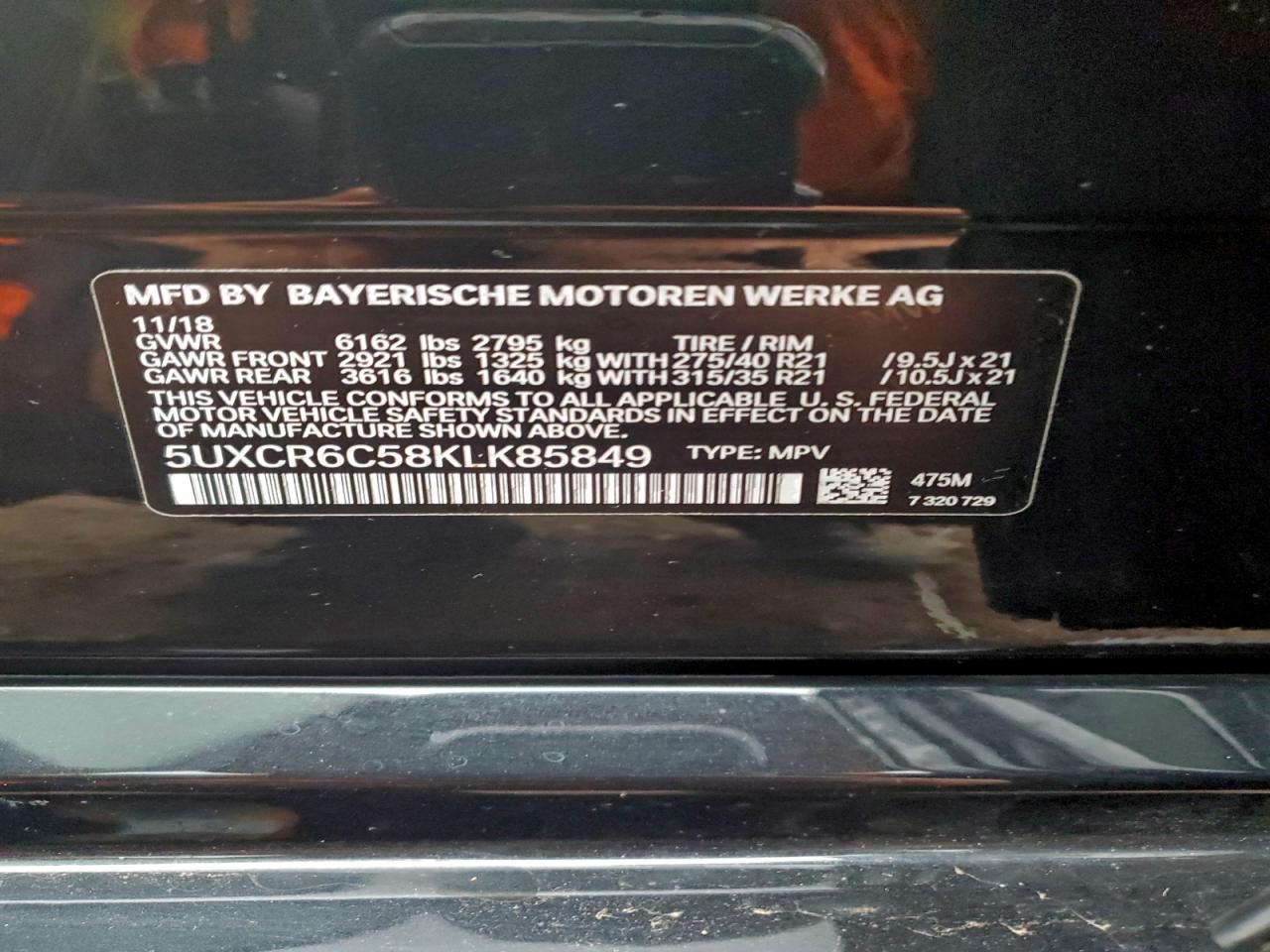 2019 BMW X5 xDrive40I VIN: 5UXCR6C58KLK85849 Lot: 93724895