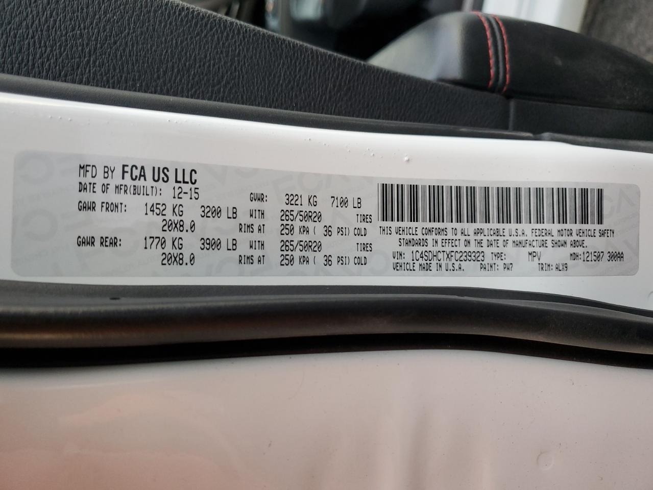 2015 Dodge Durango R/T VIN: 1C4SDHCTXFC239323 Lot: 90649945