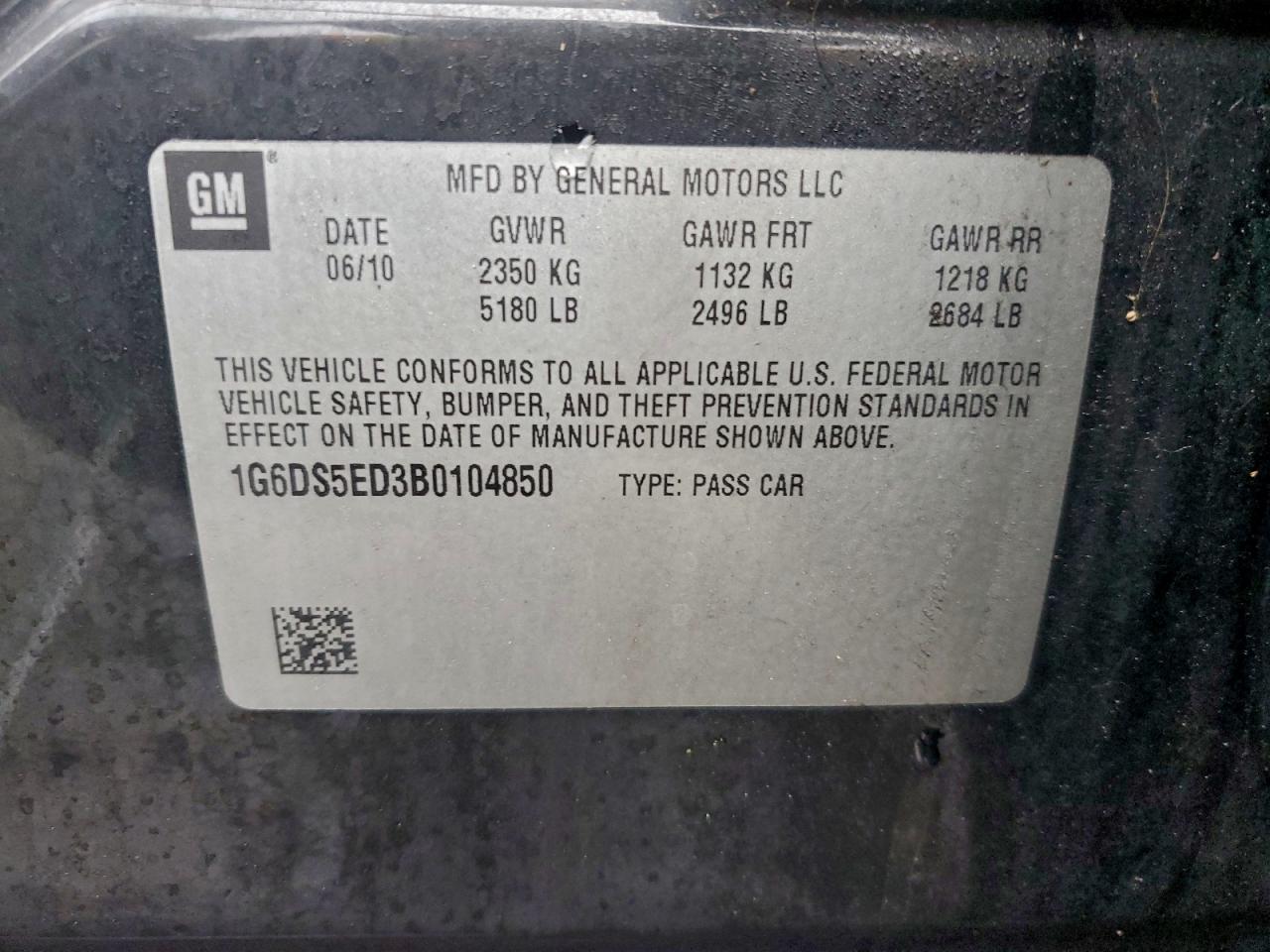 2011 Cadillac Cts Premium Collection VIN: 1G6DS5ED3B0104850 Lot: 94403435