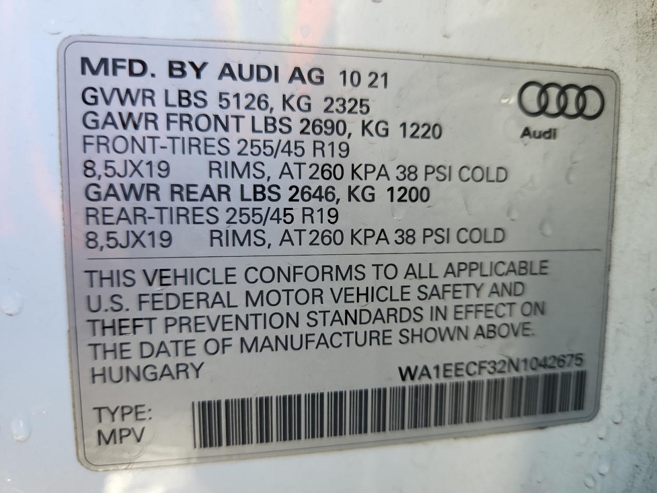 2022 Audi Q3 Premium Plus S Line 45 VIN: WA1EECF32N1042675 Lot: 92159725
