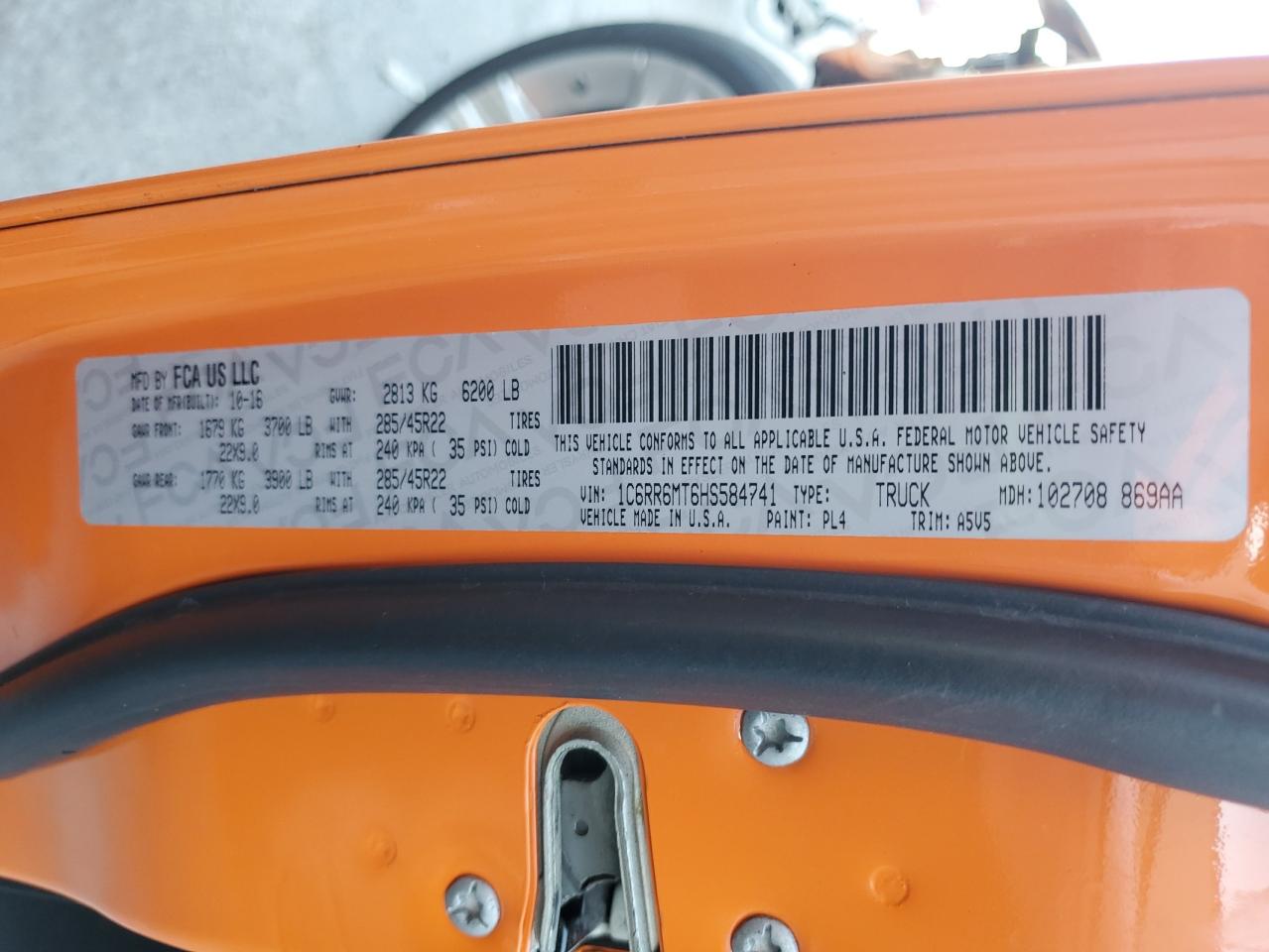 2017 Ram 1500 Sport VIN: 1C6RR6MT6HS584741 Lot: 85406045