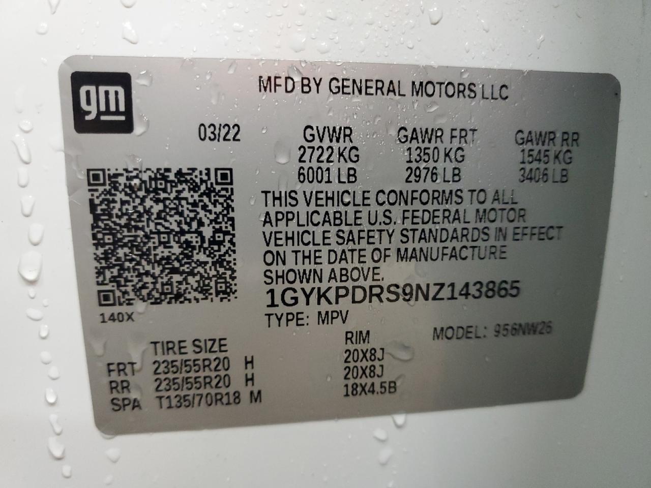 2022 Cadillac Xt6 Premium Luxury VIN: 1GYKPDRS9NZ143865 Lot: 93672285