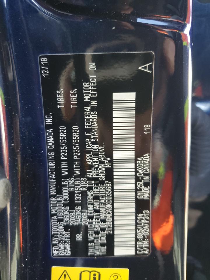 2019 Lexus Rx 450H Base VIN: 2T2BGMCA9KC035687 Lot: 91490115