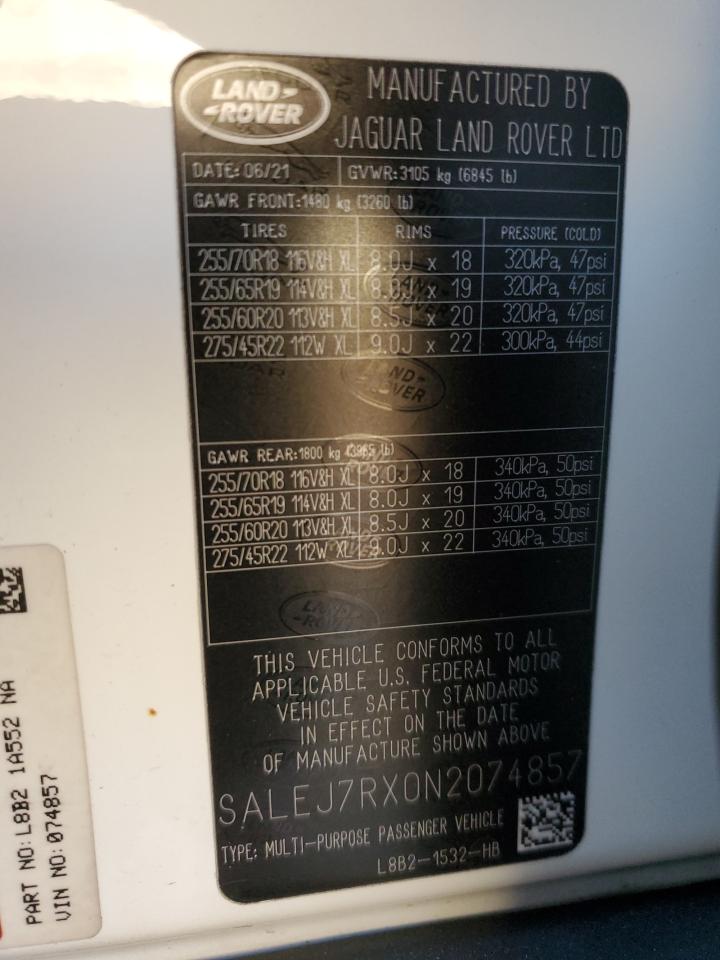 2022 Land Rover Defender 110 S VIN: SALEJ7RX0N2074857 Lot: 93114605