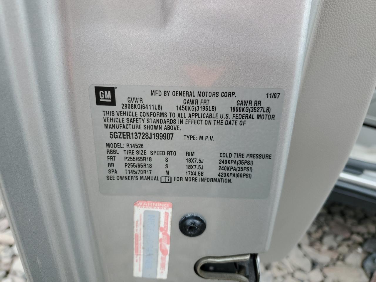 2008 Saturn Outlook Xe VIN: 5GZER13728J199907 Lot: 92063965