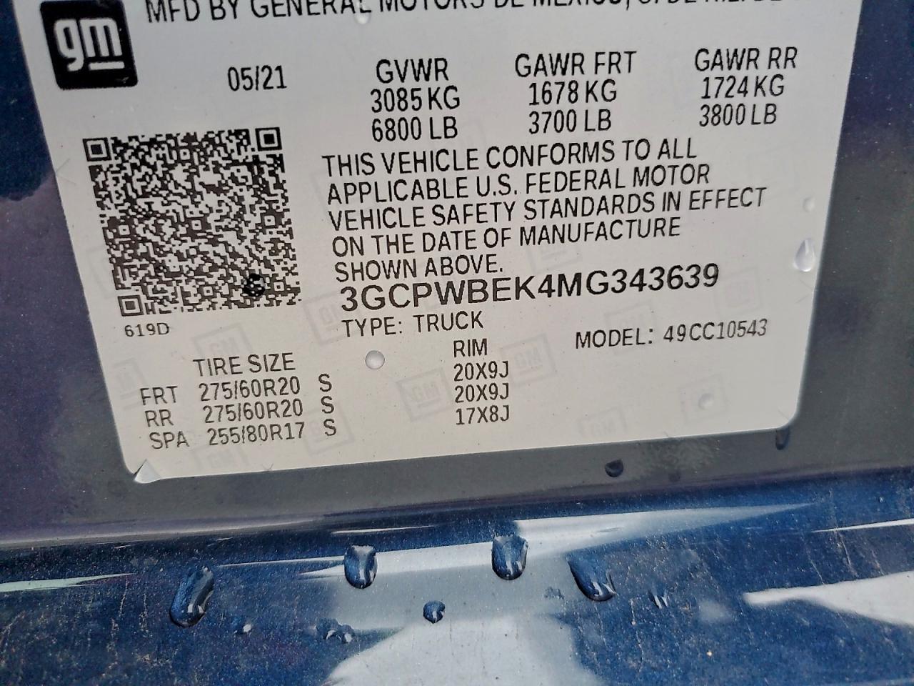 2021 Chevrolet Silverado C1500 Custom VIN: 3GCPWBEK4MG343639 Lot: 93815025