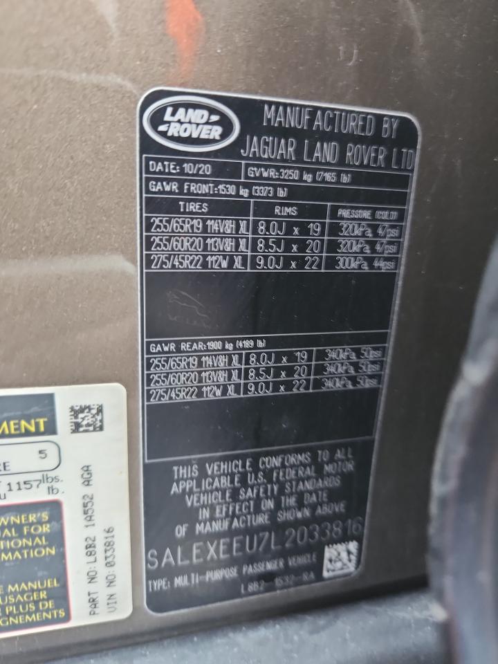 2020 Land Rover Defender 110 X VIN: SALEXEEU7L2033816 Lot: 92782965