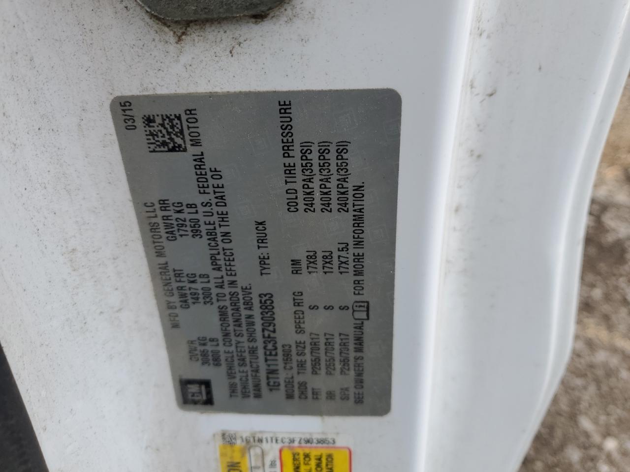 2015 GMC Sierra C1500 VIN: 1GTN1TEC3FZ903853 Lot: 91920235