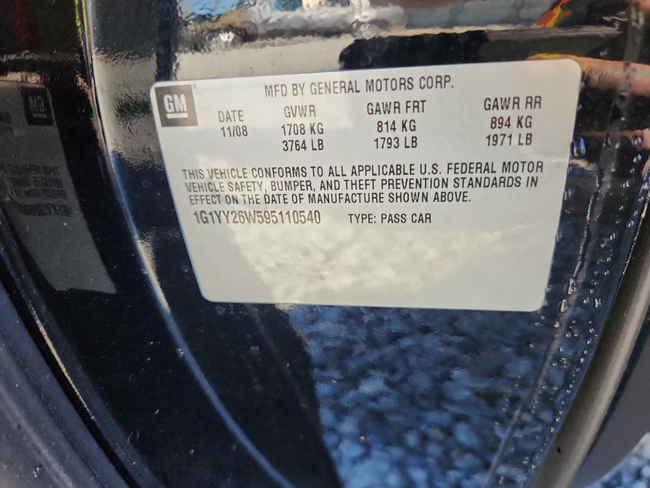 2009 Chevrolet Corvette VIN: 1G1YY26W595110540 Lot: 91510565