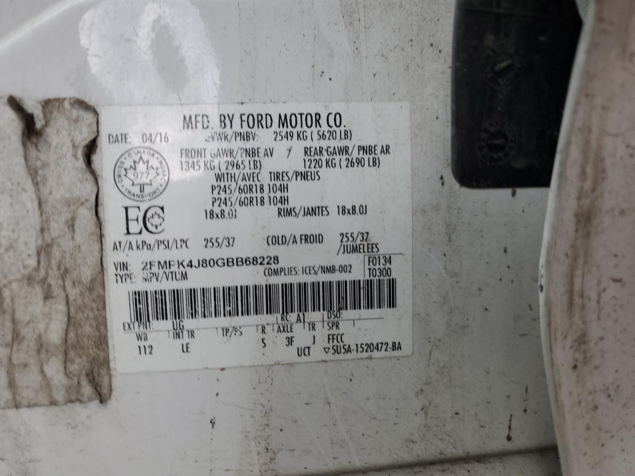 2016 Ford Edge Sel VIN: 2FMPK4J80GBB68228 Lot: 92605785