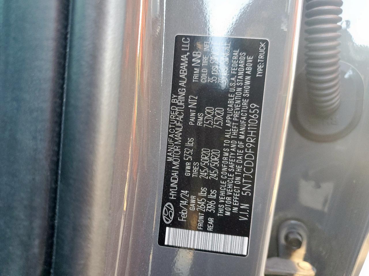 2024 Hyundai Santa Cruz Night VIN: 5NTJCDDF9RH110659 Lot: 91037035