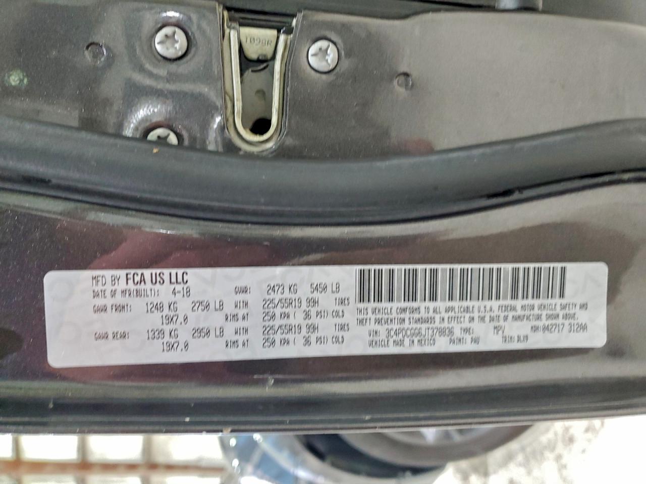 2018 Dodge Journey Crossroad VIN: 3C4PDCGG6JT378836 Lot: 93268895