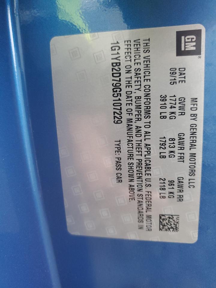 2016 Chevrolet Corvette Stingray 1Lt VIN: 1G1YB2D79G5107229 Lot: 93085935