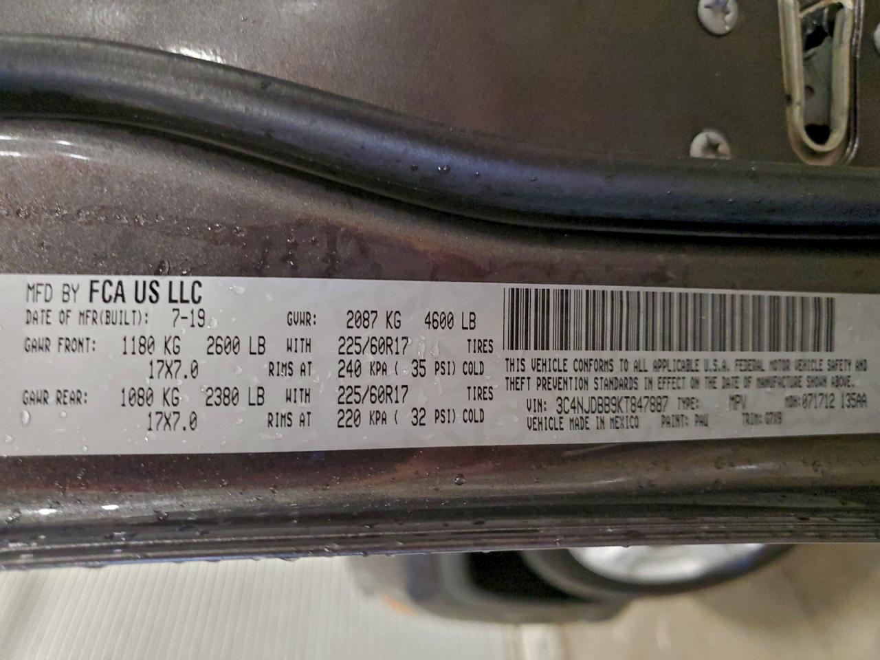 2019 Jeep Compass Latitude VIN: 3C4NJDBB9KT847887 Lot: 94096305