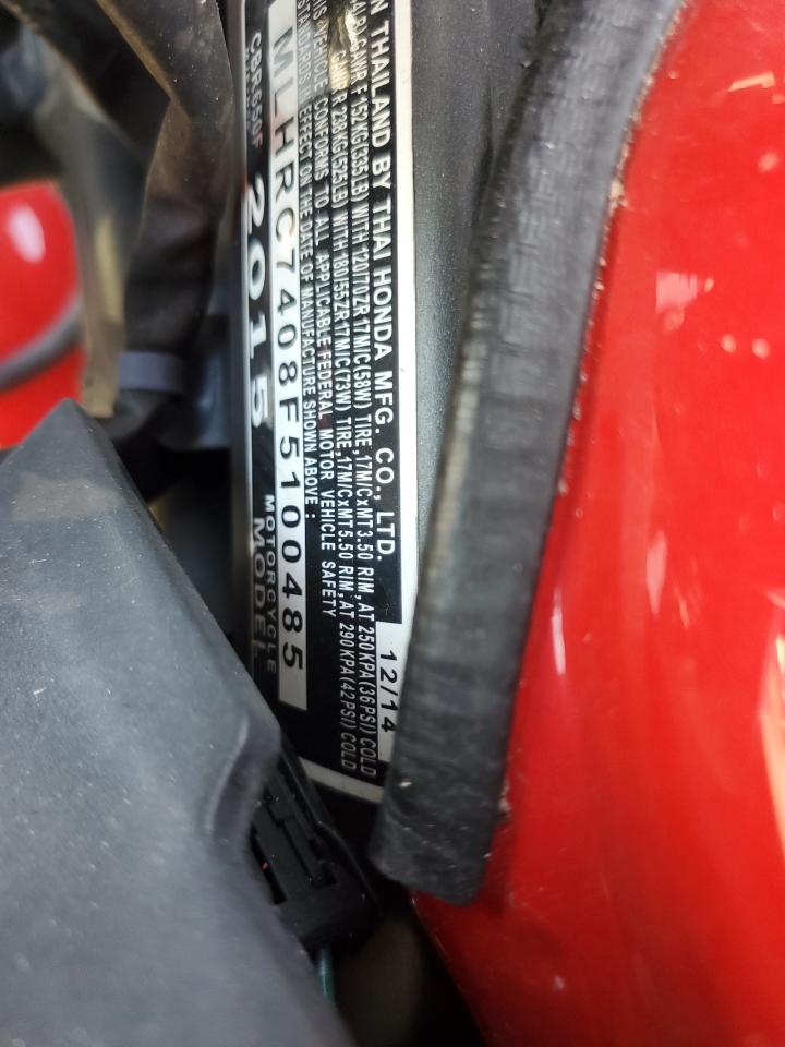 2015 Honda Cbr650 F VIN: MLHRC7408F5100485 Lot: 92924615