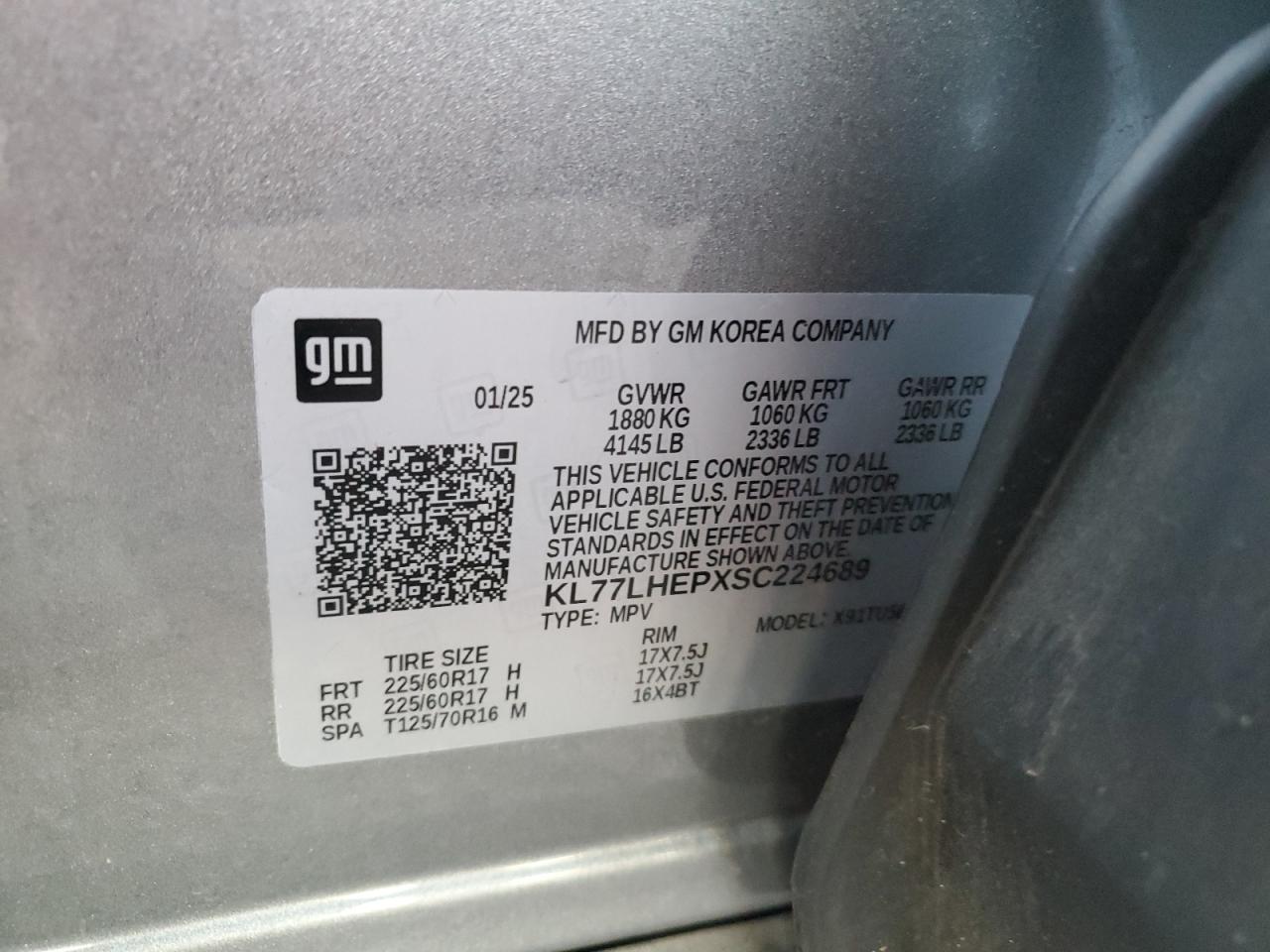 2025 Chevrolet Trax 1Lt VIN: KL77LHEPXSC224689 Lot: 92473405