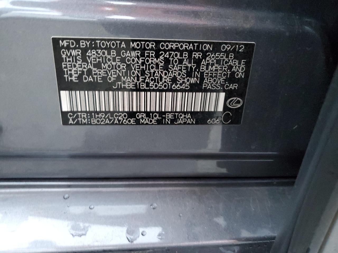 2013 Lexus Gs 350 VIN: JTHBE1BL5D5016645 Lot: 92646285