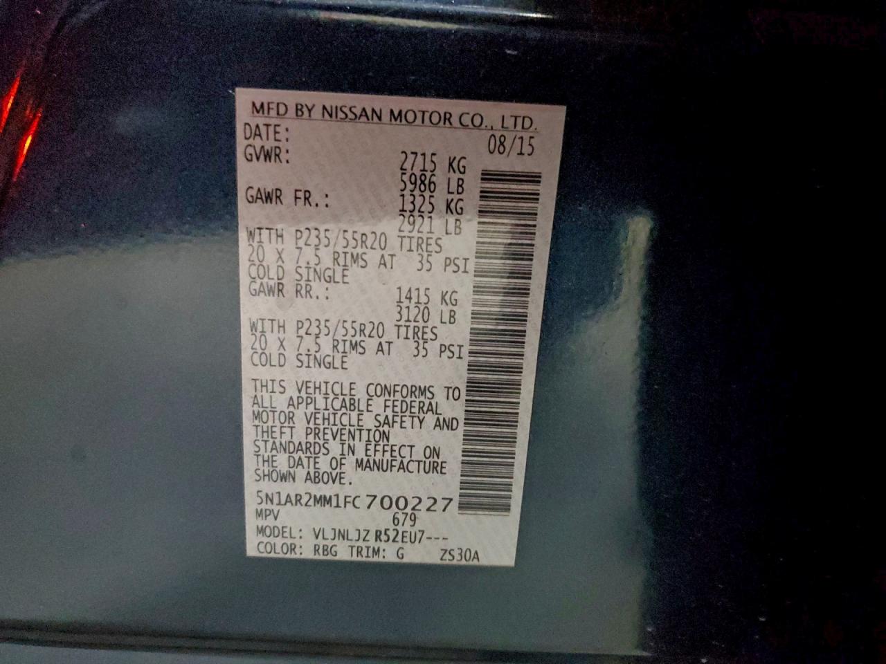 2015 Nissan Pathfinder S VIN: 5N1AR2MM1FC700227 Lot: 93952745