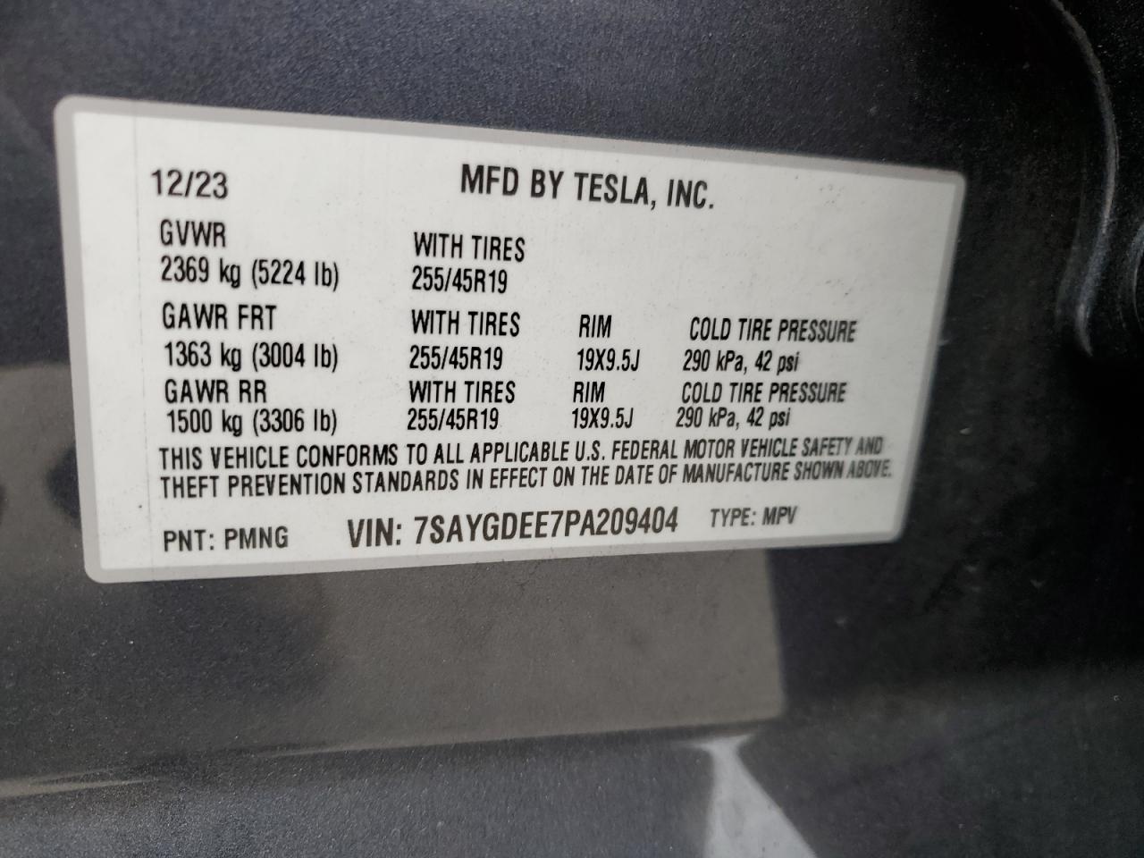 2023 Tesla Model Y VIN: 7SAYGDEE7PA209404 Lot: 92000725