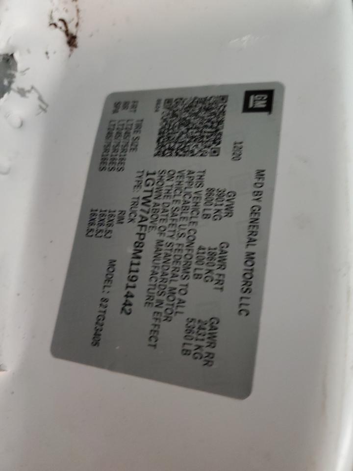 2021 GMC Savana G2500 VIN: 1GTW7AFP8M1191442 Lot: 90824535