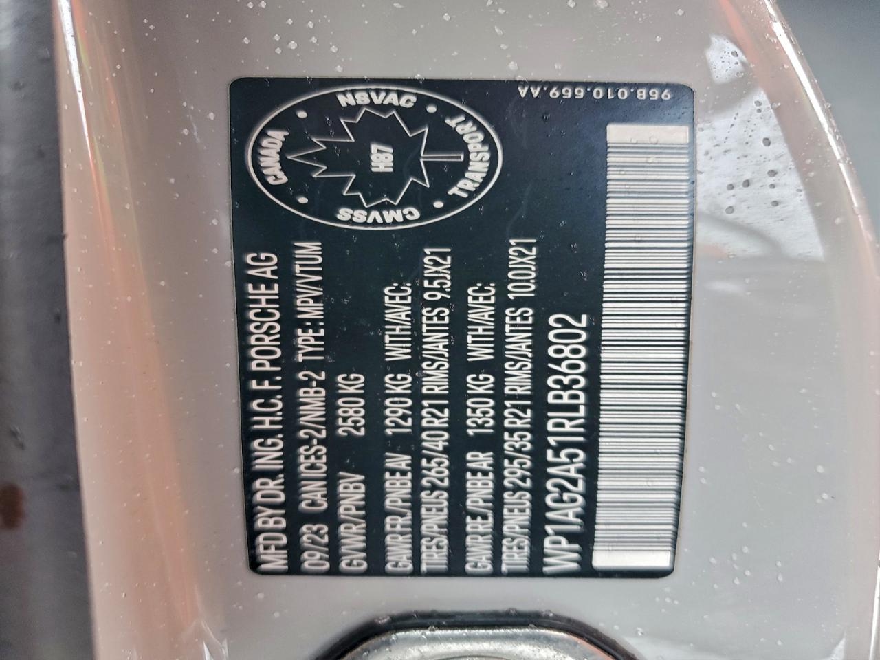 2024 Porsche Macan S VIN: WP1AG2A51RLB36802 Lot: 93738765