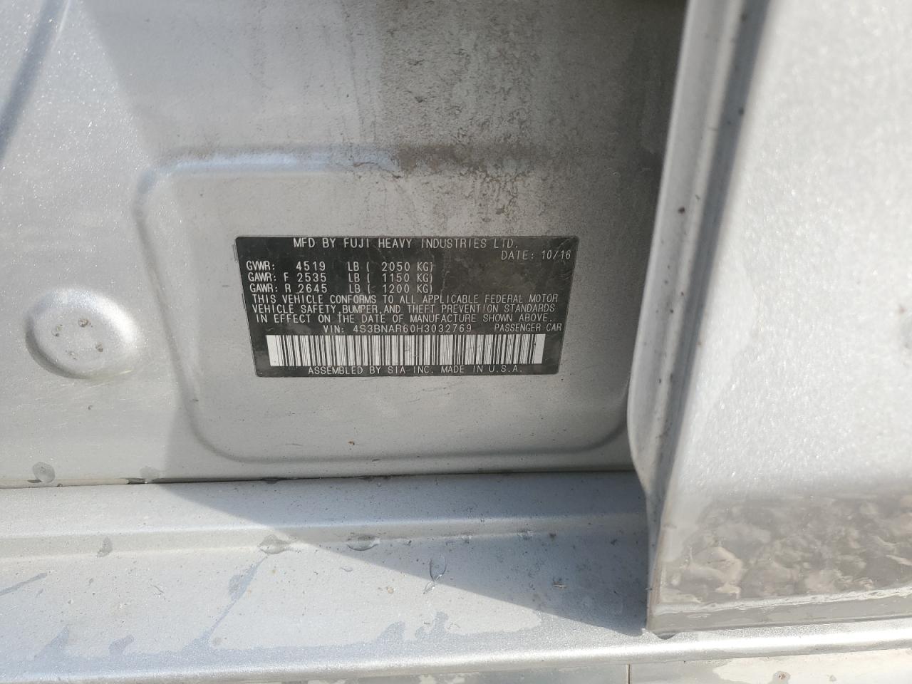 2017 Subaru Legacy Sport VIN: 4S3BNAR60H3032769 Lot: 91573415