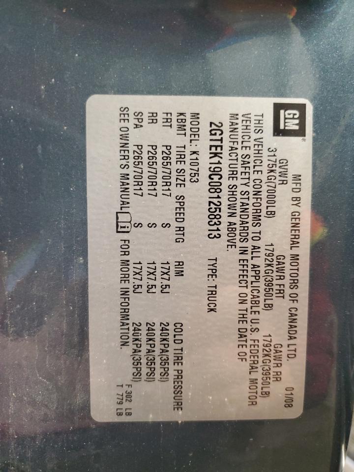 2008 GMC Sierra K1500 VIN: 2GTEK19C081258313 Lot: 90852065