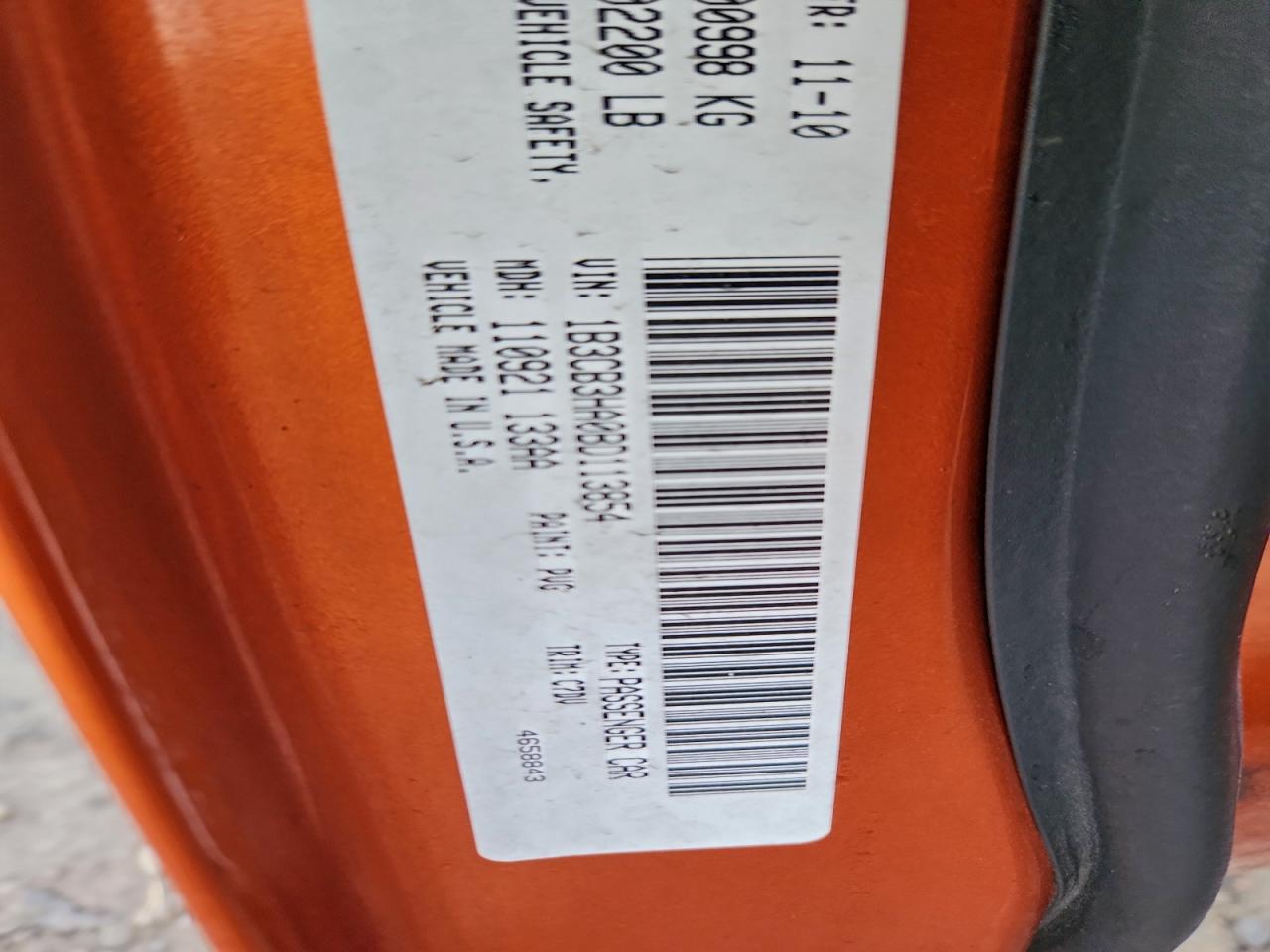 2011 Dodge Caliber Mainstreet VIN: 1B3CB3HA0BD113854 Lot: 93711855