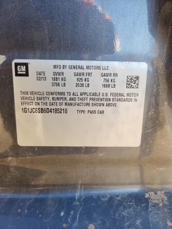 2013 Chevrolet Sonic Lt VIN: 1G1JC6SB6D4185210 Lot: 91823235