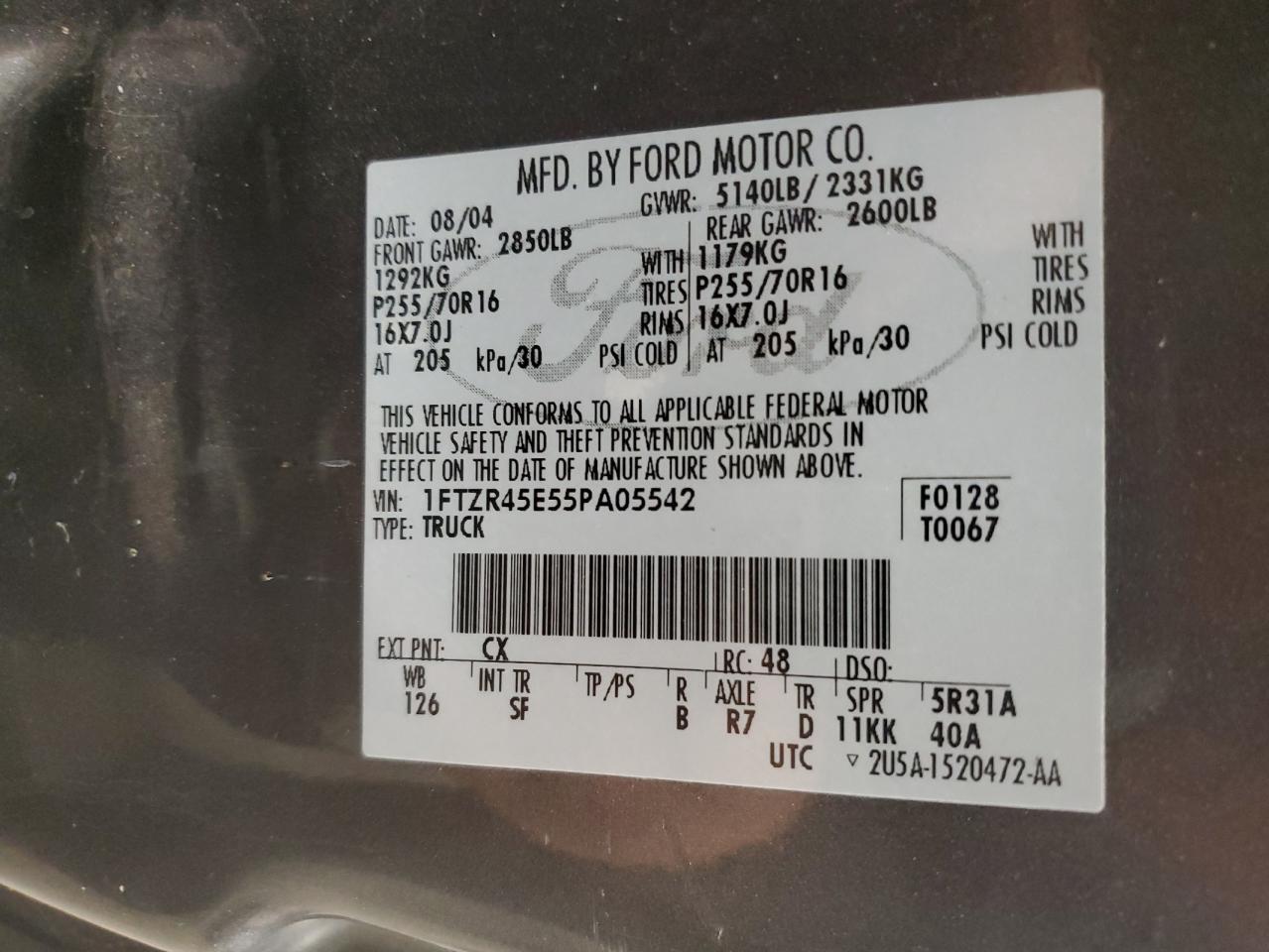 2005 Ford Ranger Super Cab VIN: 1FTZR45E55PA05542 Lot: 93218425