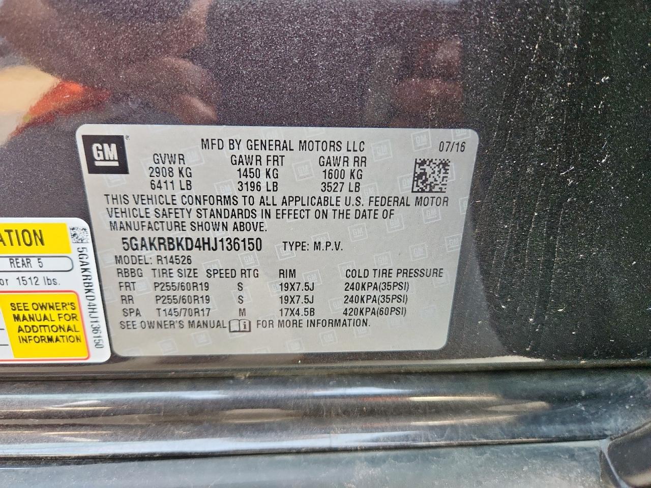 2017 Buick Enclave VIN: 5GAKRBKD4HJ136150 Lot: 93491145