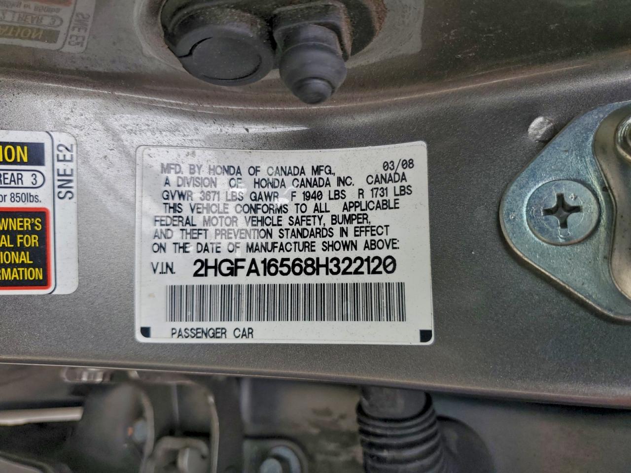 2008 Honda Civic Lx VIN: 2HGFA16568H322120 Lot: 94341865