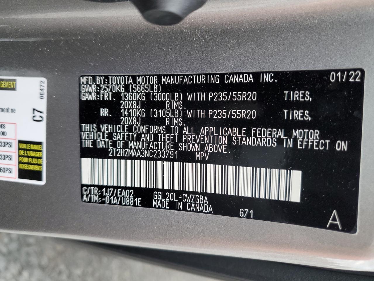 2022 Lexus Rx 350 VIN: 2T2HZMAA3NC233791 Lot: 93421875