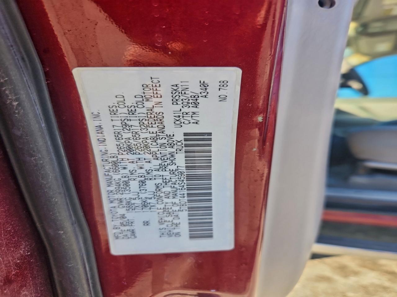 2004 Toyota Tundra Double Cab Sr5 VIN: 5TBDT44164S459077 Lot: 93382165