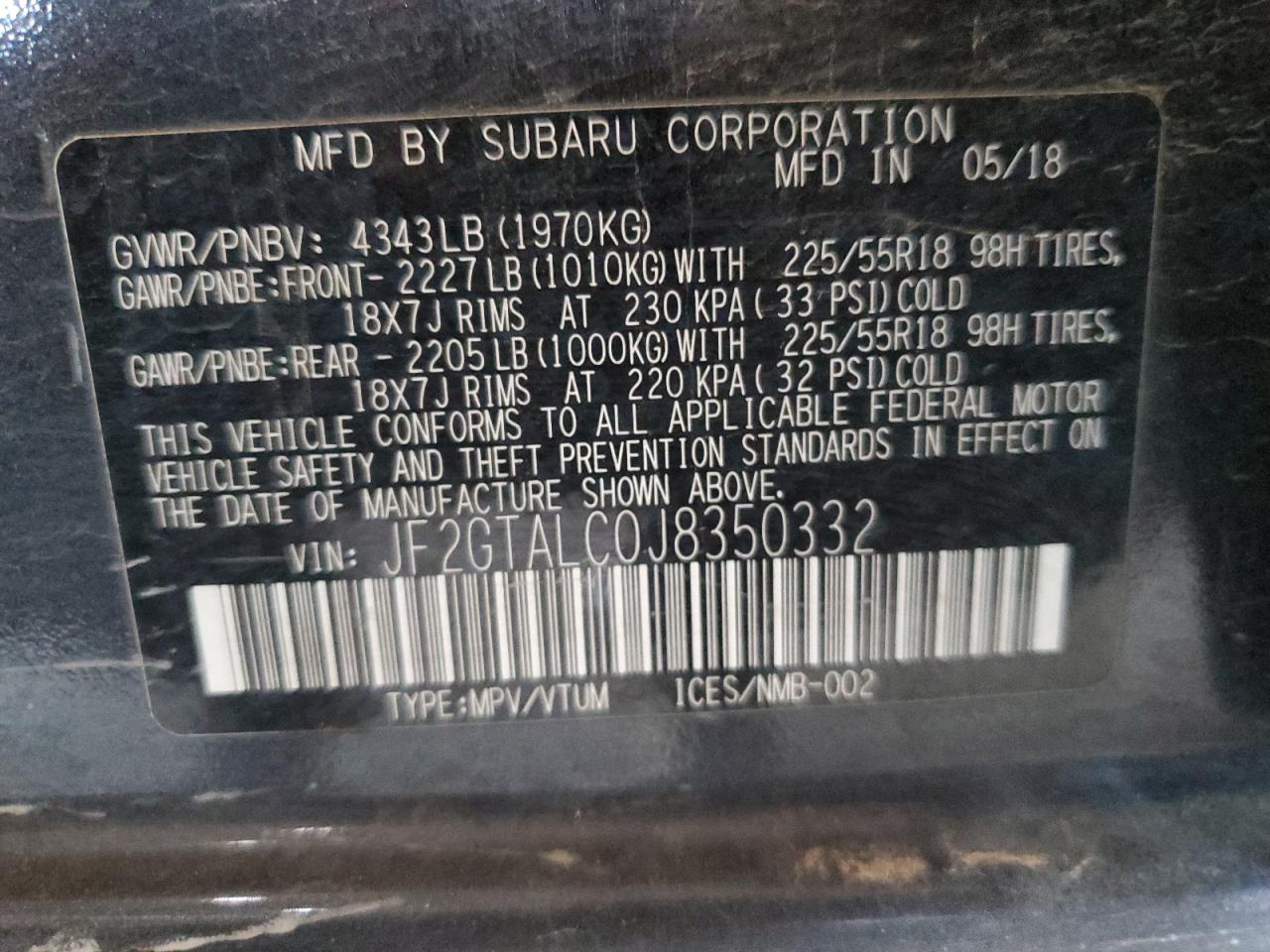 2018 Subaru Crosstrek Limited VIN: JF2GTALC0J8350332 Lot: 93277685