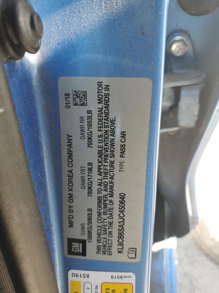 2018 Chevrolet Spark Ls VIN: KL8CB6SA3JC450640 Lot: 91627125