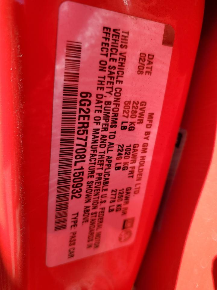 2008 Pontiac G8 VIN: 6G2ER57708L150932 Lot: 90576655