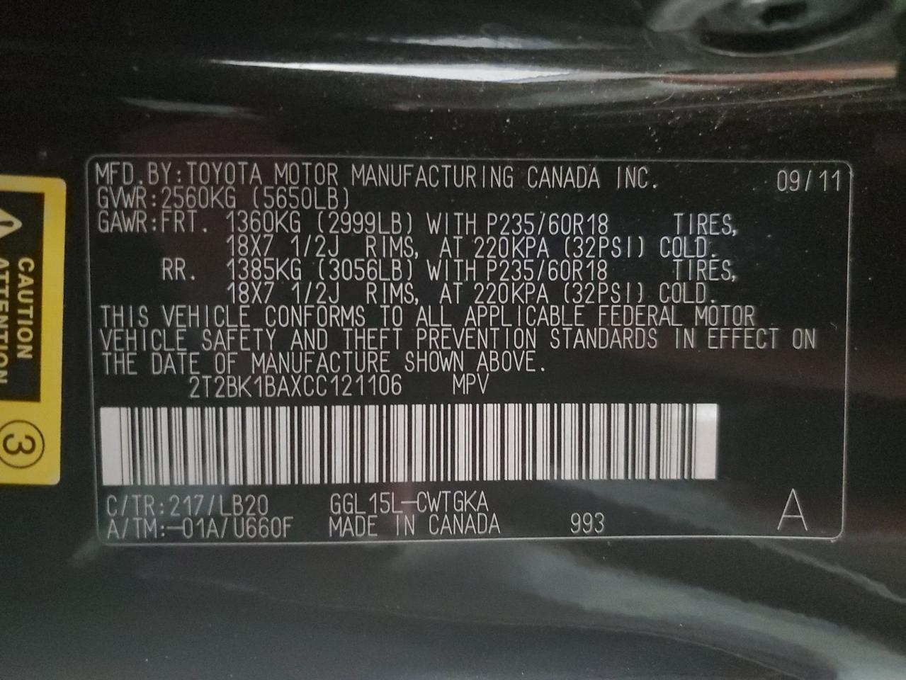 2012 Lexus Rx 350 VIN: 2T2BK1BAXCC121106 Lot: 93536885