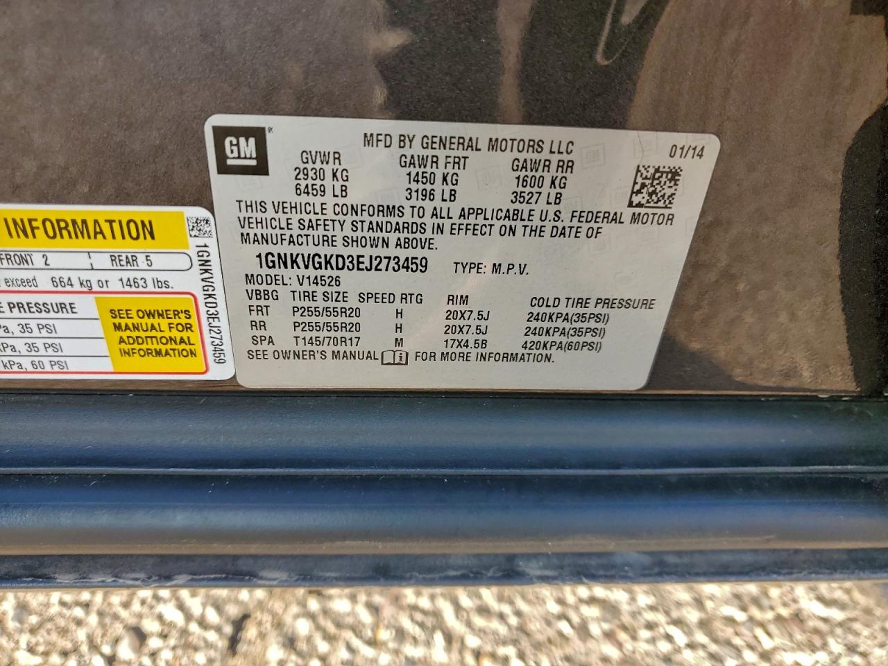 2014 Chevrolet Traverse Lt VIN: 1GNKVGKD3EJ273459 Lot: 94494035