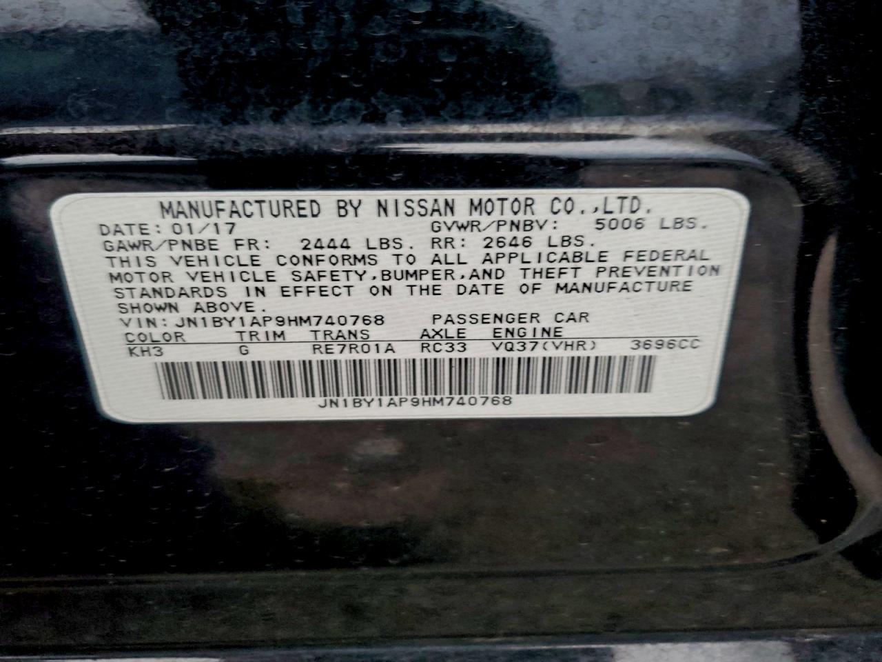 2017 Infiniti Q70 3.7 VIN: JN1BY1AP9HM740768 Lot: 93979245