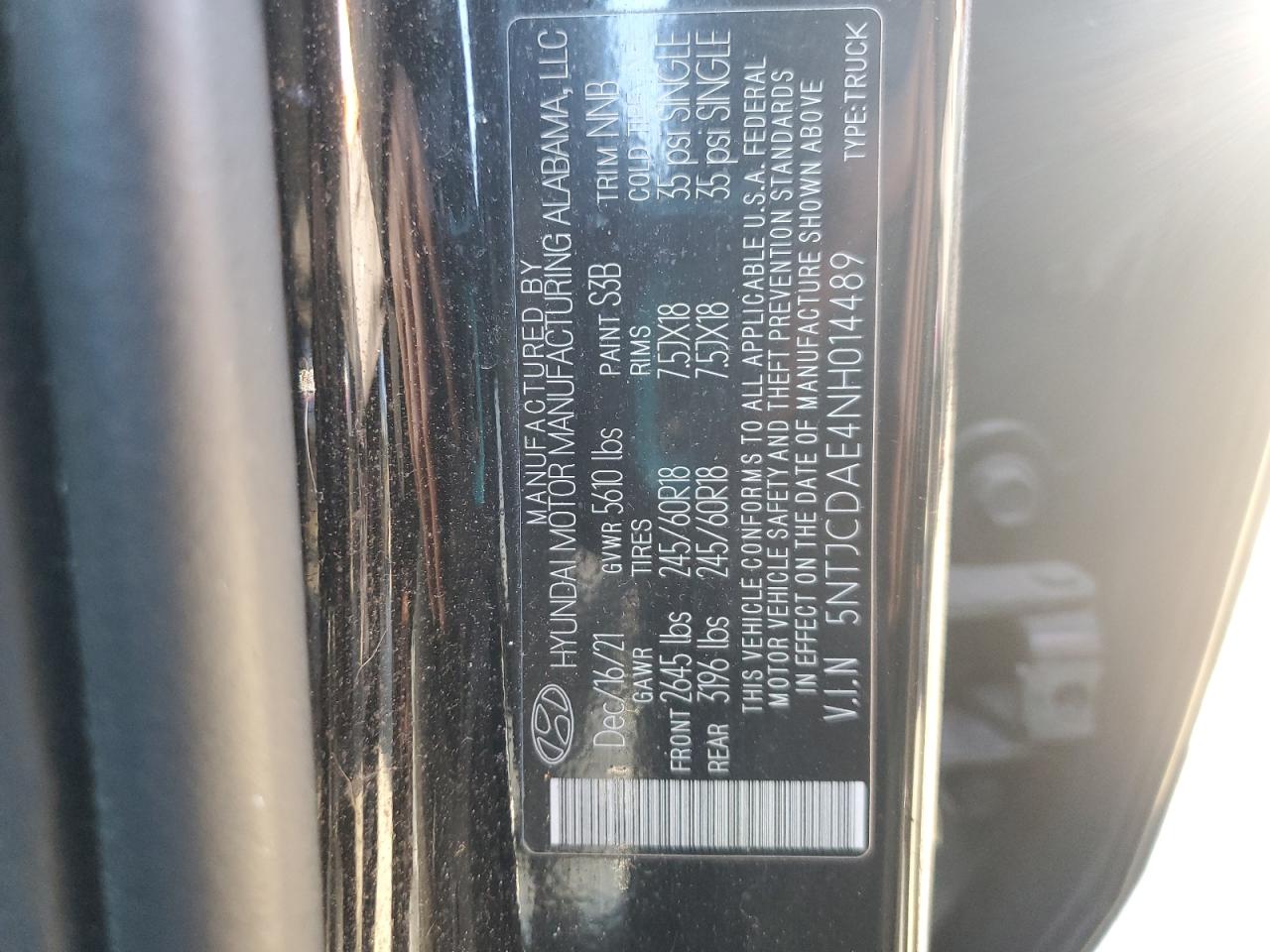 2022 Hyundai Santa Cruz Sel VIN: 5NTJCDAE4NH014489 Lot: 92883725