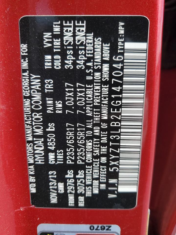 2014 Hyundai Santa Fe Sport VIN: 5XYZT3LB2EG147046 Lot: 92218885