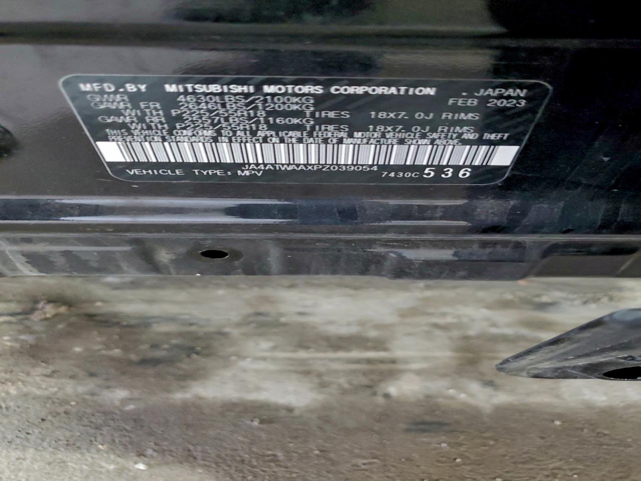 2023 Mitsubishi Eclipse Cross Se VIN: JA4ATWAAXPZ039054 Lot: 93891295