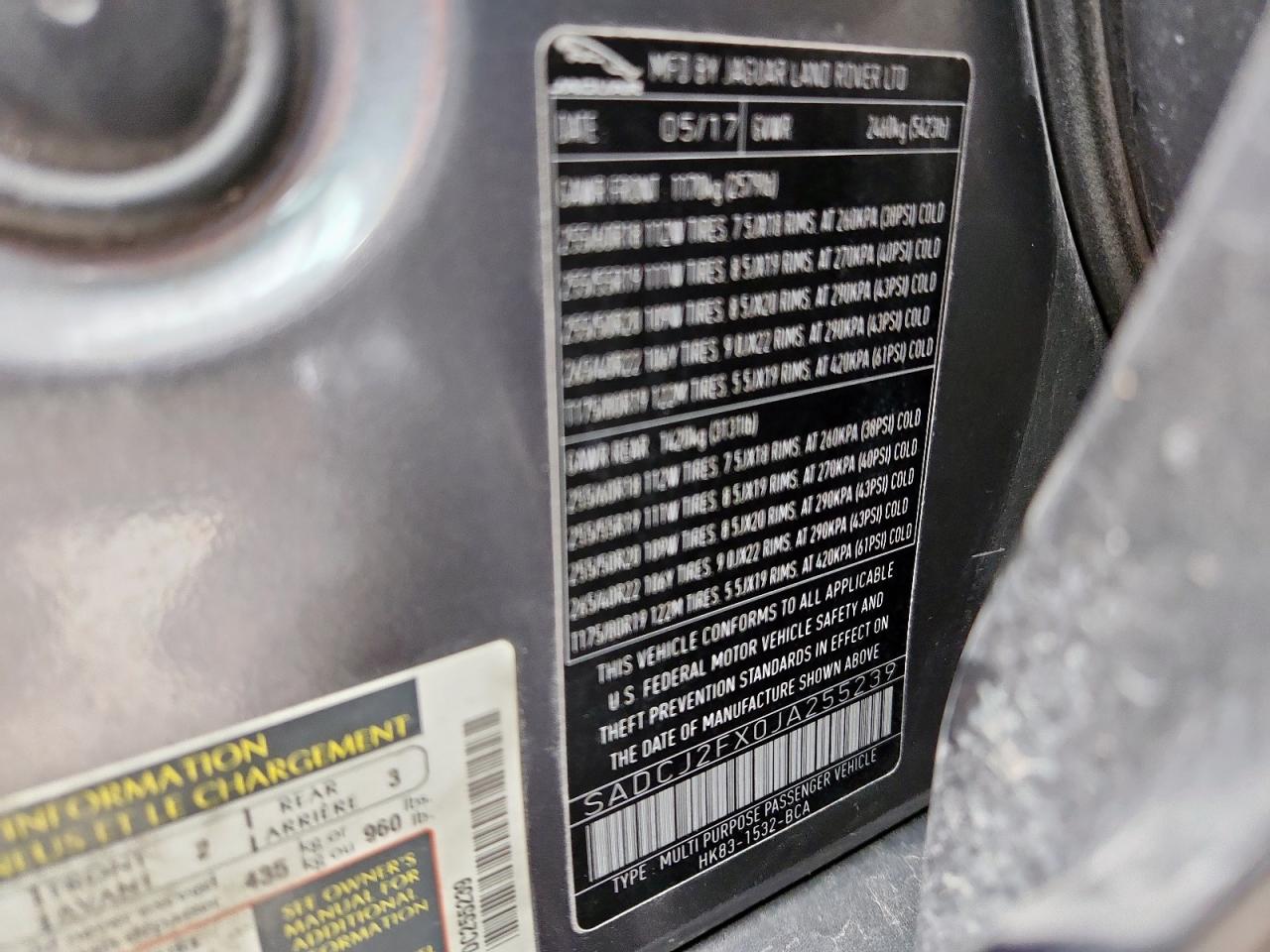 2018 Jaguar F-Pace Premium VIN: SADCJ2FX0JA255239 Lot: 93260835