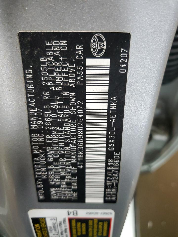 2008 Toyota Avalon Xl VIN: 4T1BK36B98U264072 Lot: 93730925