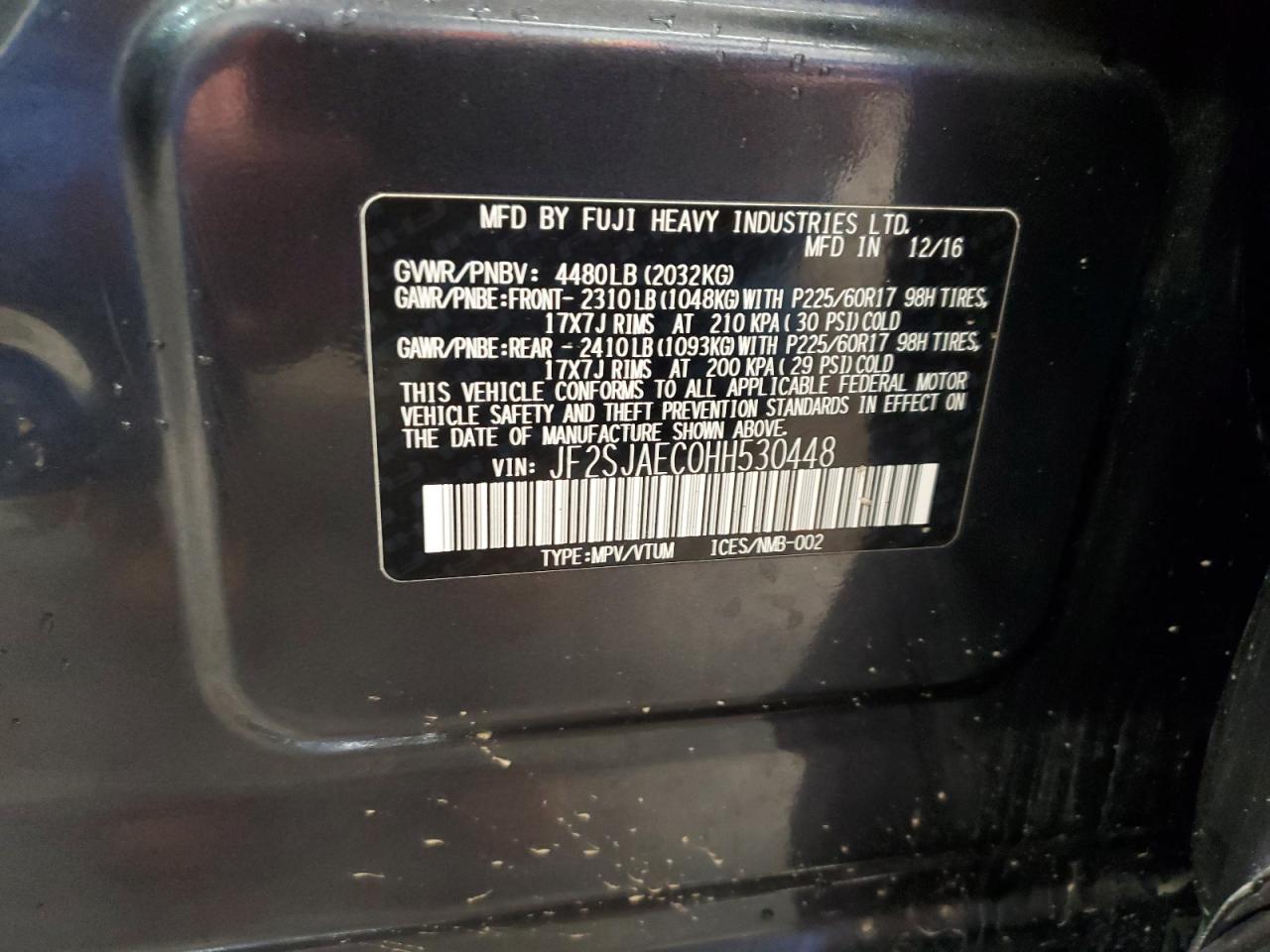 2017 Subaru Forester 2.5I Premium VIN: JF2SJAEC0HH530448 Lot: 91801985